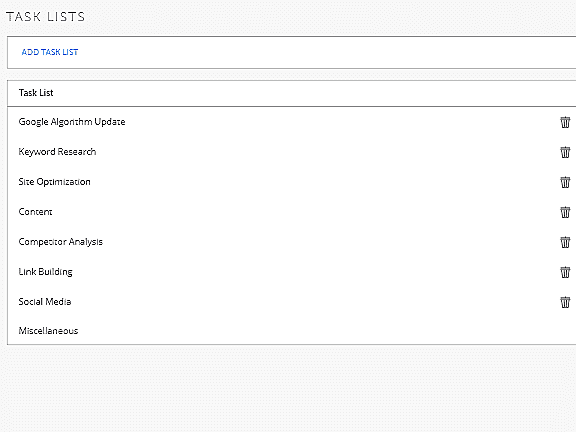 Task group settings screen